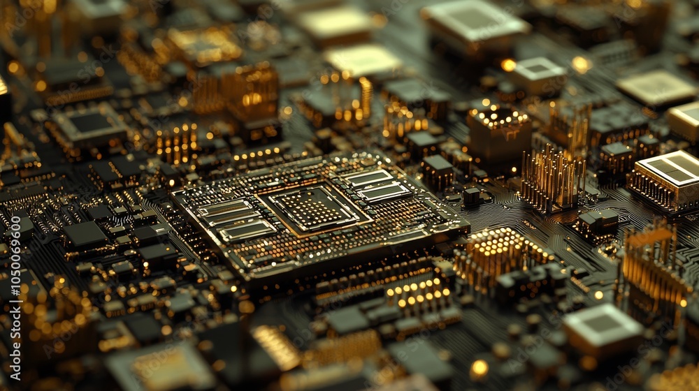 Obraz premium Quantum Computing Chips and Circuitry. Computer Circuit Board. Motherboard Close-Up.