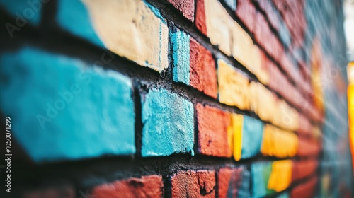 A colorful graffiti on a brick wall