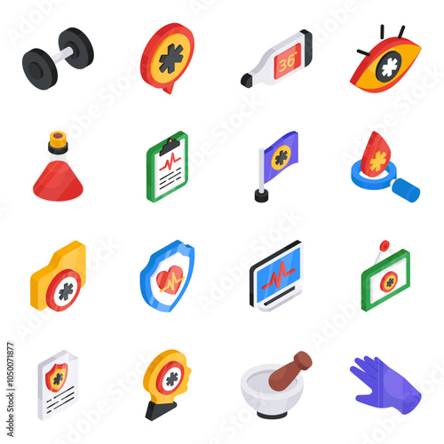 Set of Online Medication Flat Isometric Icons

