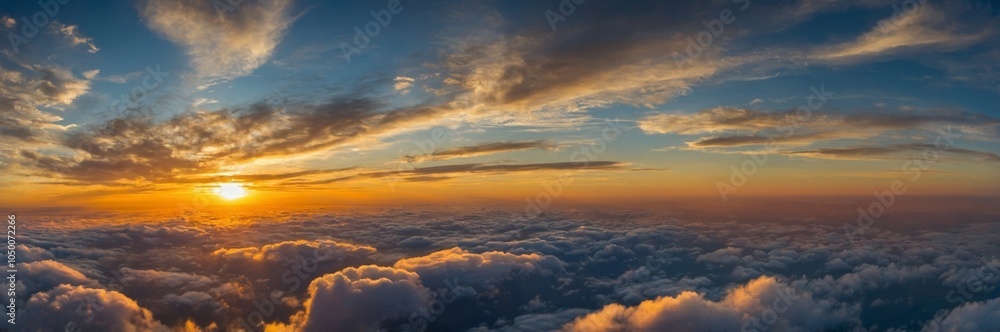 Fototapeta premium Atmospheric clouds at sunset with sunlight enveloping the celestial clouds