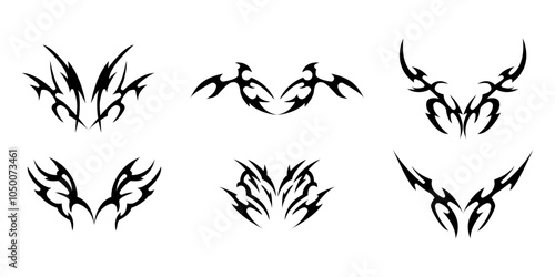 Abstract neo tribal element. Set of neo tribal shape. Aesthetic y2k cyber gothic style. Vector illustration.