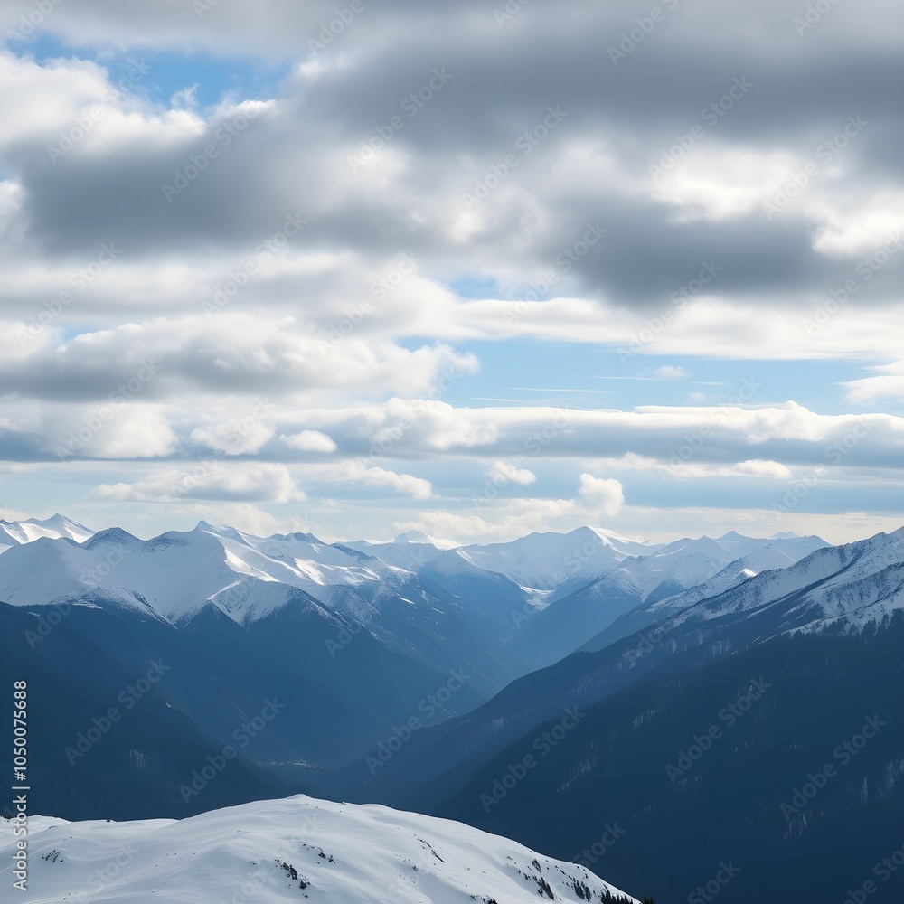 Breathtaking view of the snowy mountains under the cloudy sky Breathtaking view of the snowy mountains under the cloudy sky