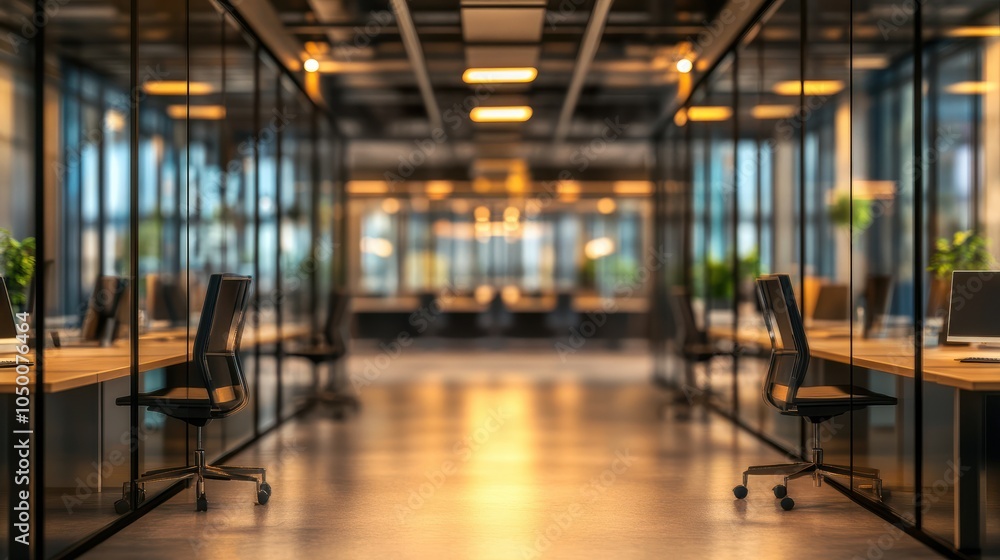 Fototapeta premium Abstract blurred office hall interior and meeting room. Blurry corridor in working space with defocused effect. Use for background or backdrop in business concept