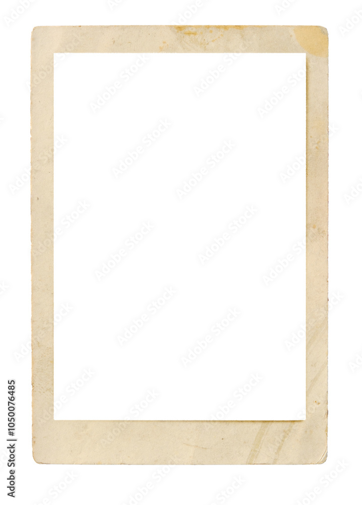 Vintage photo paper frame isolated on transparent background. Scanned material for retro photo frames and templates, png image