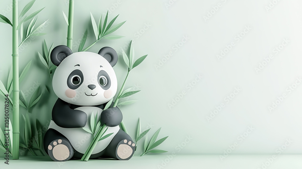 3D Paper Cuttings style cute panda eating bamboo 3D Paper Cuttings style cute panda eating bamboo