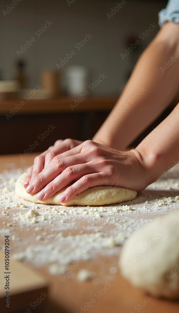 Hands Kneading Dough on Floured Surface in Baking Workshop Hands Kneading Dough on Floured Surface in Baking Workshop