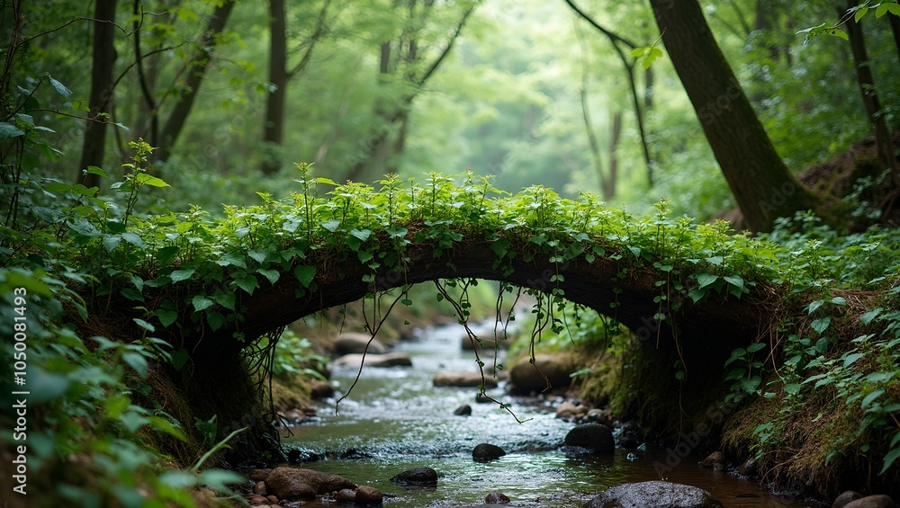 Enchanting vine bridge over forest stream symbolizing unity Enchanting vine bridge over forest stream symbolizing unity