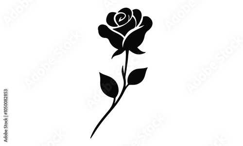 Roses tattoo. Black roses vector design. Black silhouette of rose, Valentines day silhouette of rose element set. Romantic silhouette of rose