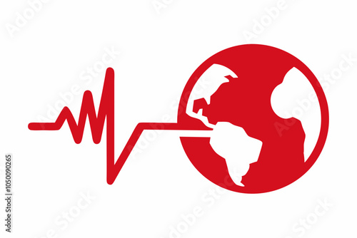World Heart Day Heartbeat and Globe Vector