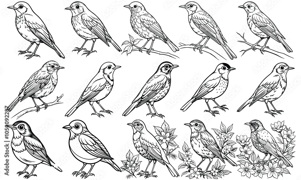 Fototapeta premium American Robin Coloring Page for Adults, Beautifully Detailed Illustration for Stress Relief, Perfect for Mindful Coloring Books, Printable Art Therapy, and Calming Activities, High-Quality Artwork.