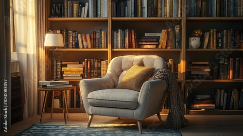 A cozy and inviting reading nook with a plush armchair