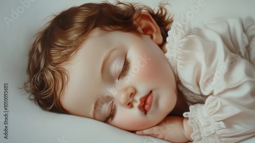 close-up portrait of a beautiful sleeping baby on white