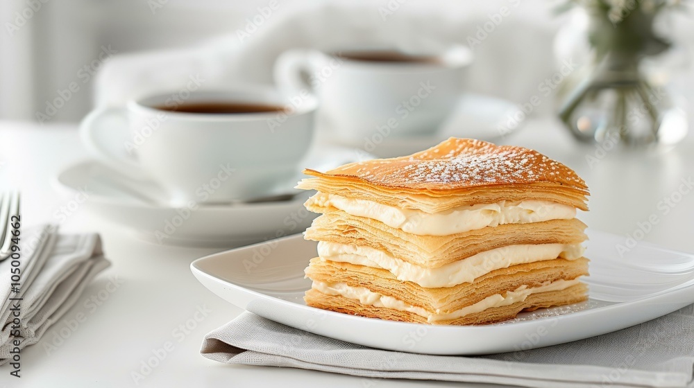 Mille-feuille with layers of puff pastry and pastry cream Mille-feuille with layers of puff pastry and pastry cream
