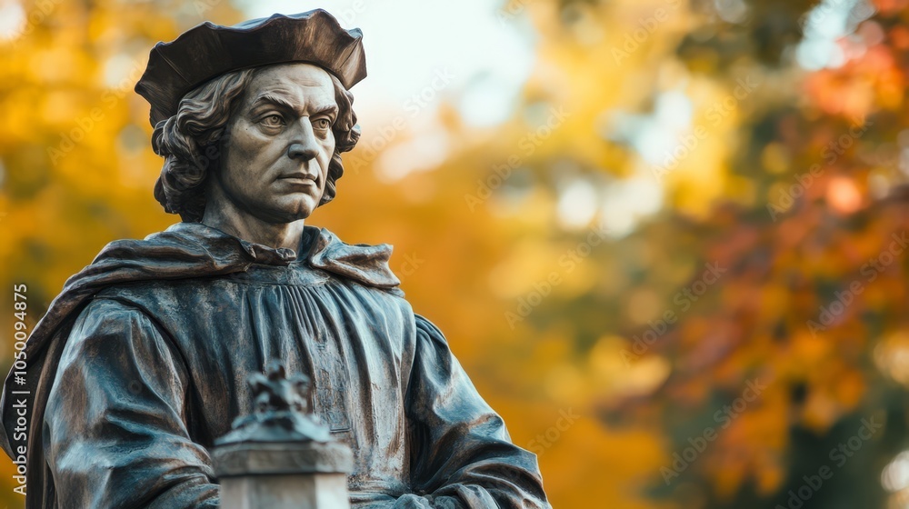 Bronze Statue of Explorer in Autumn Garden Bronze Statue of Explorer in Autumn Garden