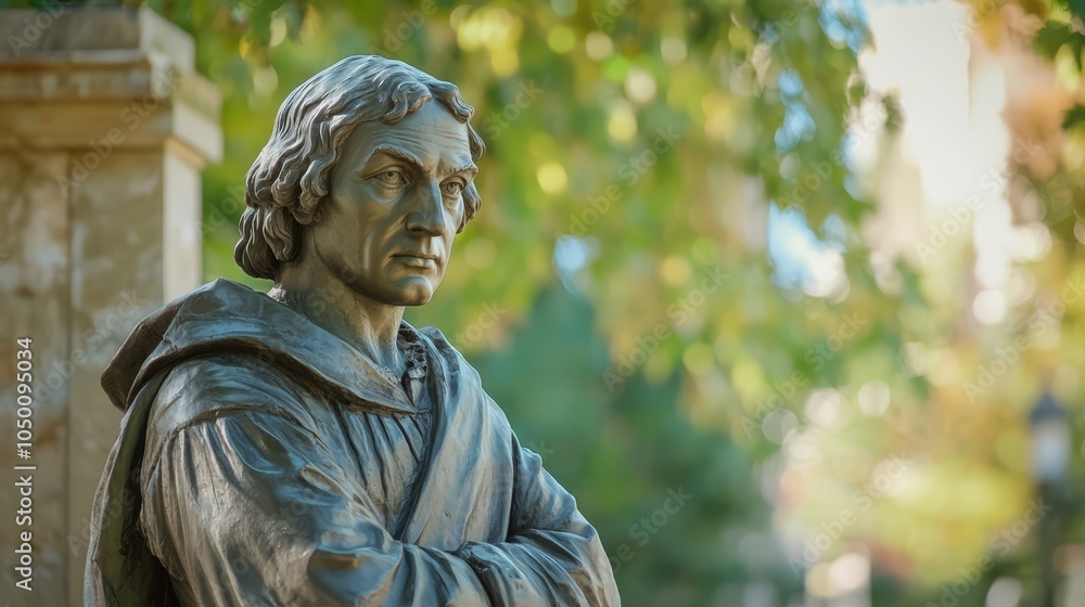 Bronze Statue of a Historical Figure Surrounded by Greenery Bronze Statue of a Historical Figure Surrounded by Greenery