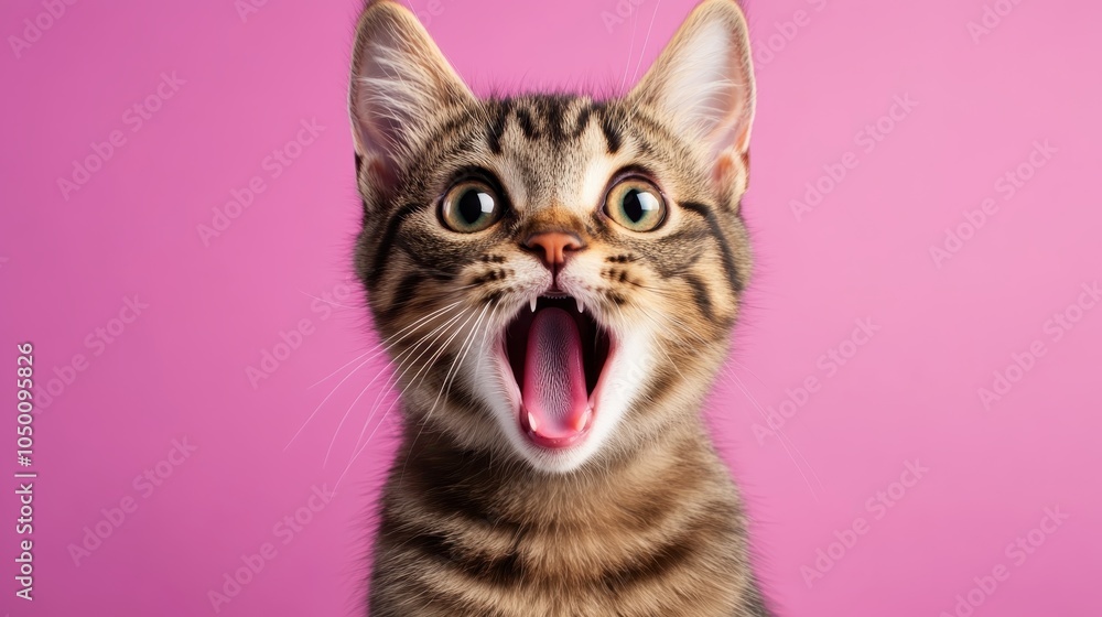 A little kitten with an open-mouthed surprised expression against a pink backdrop, emphasizing its lively personality and the joys of discovering the world. A little kitten with an open-mouthed surprised expression against a pink backdrop, emphasizing its lively personality and the joys of discovering the world.