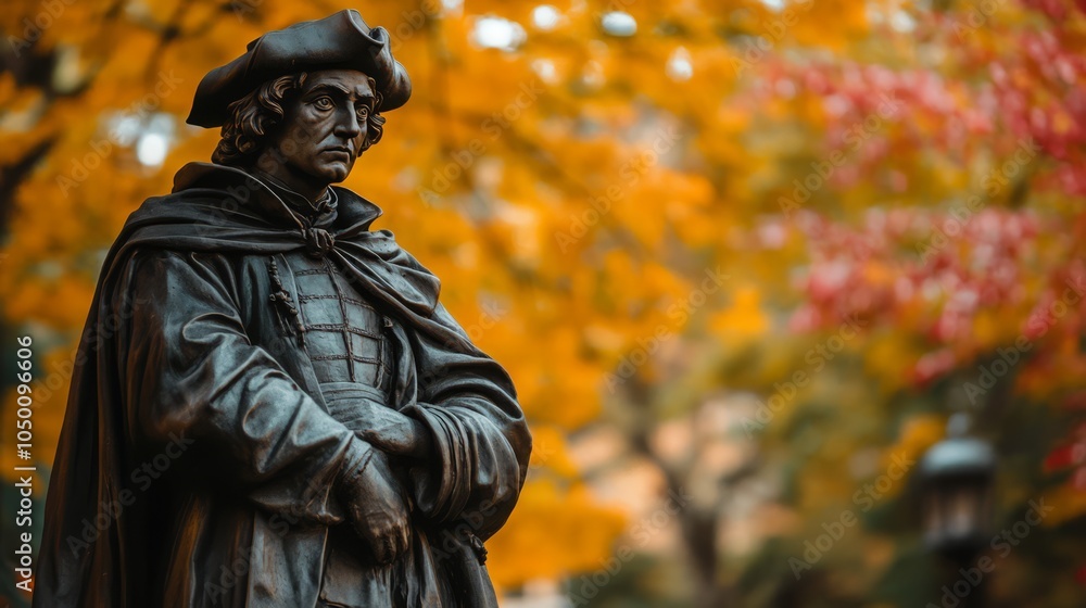 Fototapeta premium Autumn Landscape with Historical Statue