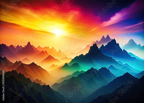 Abstract Mountain Silhouette with Colorful Gradient Background for Creative Art and Nature Lovers