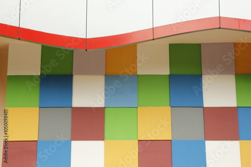 Close Up of a building wall with colored panels. Can support for an interesting visual background photo