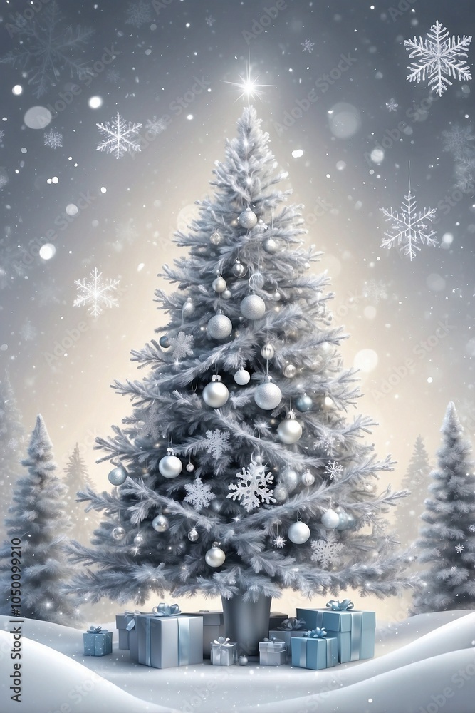 Obraz premium Christmas Background in Silver and White Shades Featuring Snowflakes