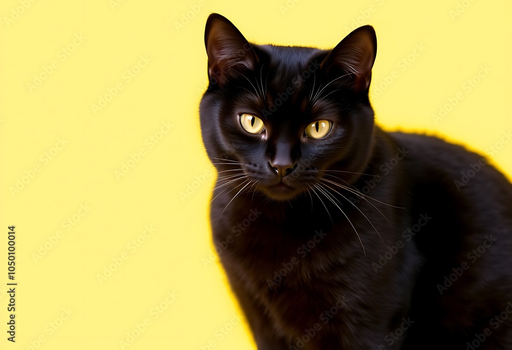 Black cat on yellow background. Black Friday created with Generative AI technology Black cat on yellow background. Black Friday created with Generative AI technology