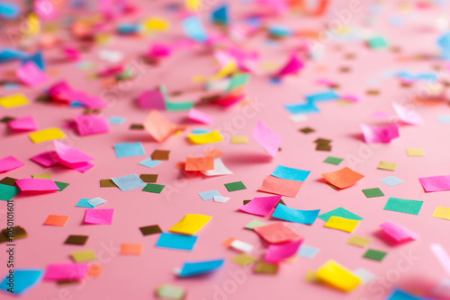 Abstract festive pink wallpaper with confetti. Background, illustration. Celebration, party, holiday.