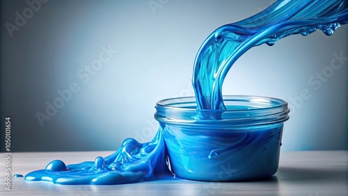 blue slime liquid substance flowing from a container, experiment, blue goo photo