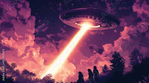 Wallpaper Mural ufo in space in neon colors Torontodigital.ca