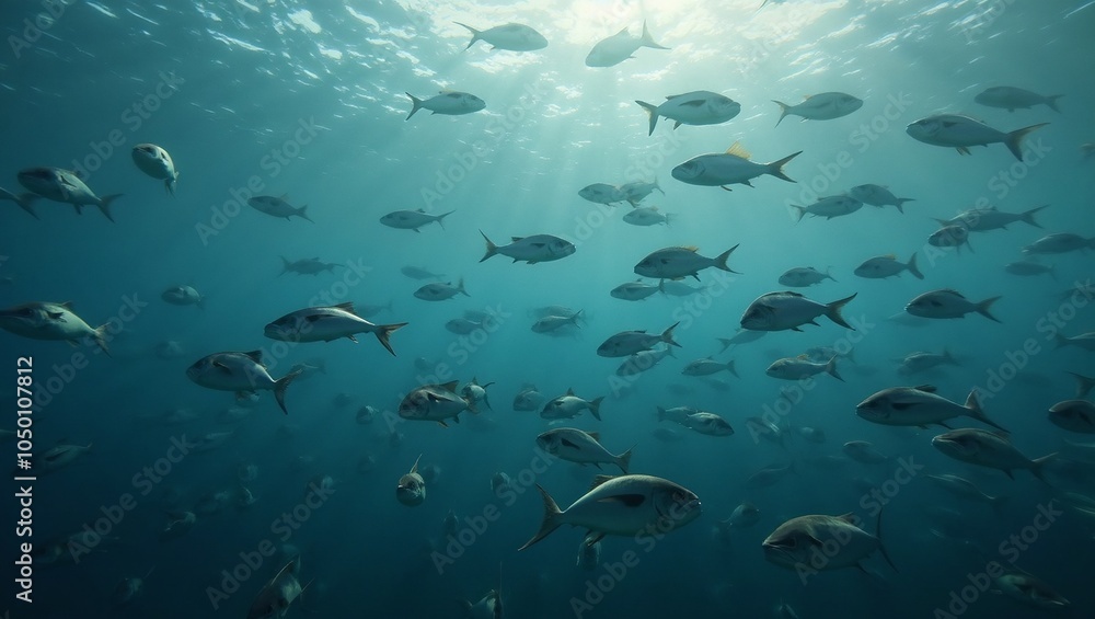 Obraz premium Synchronized school of fish representing unity
