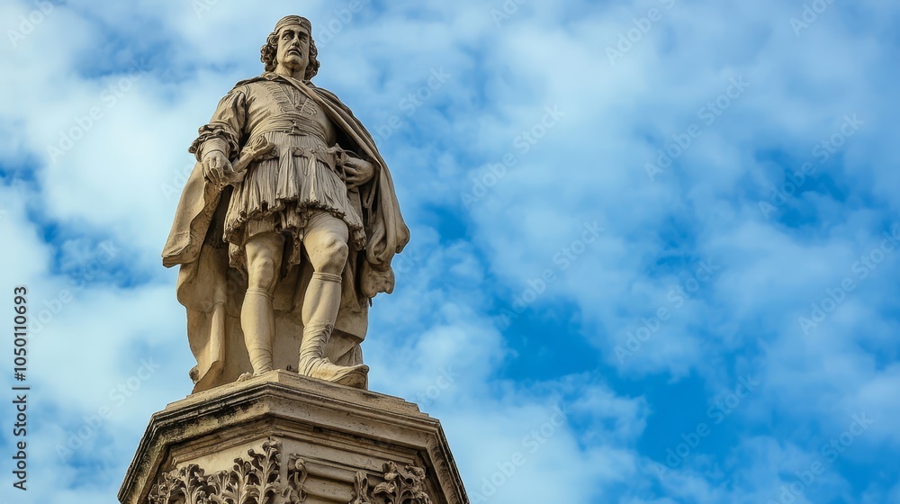 Fototapeta premium Statue of a Historic Figure Against a Blue Sky