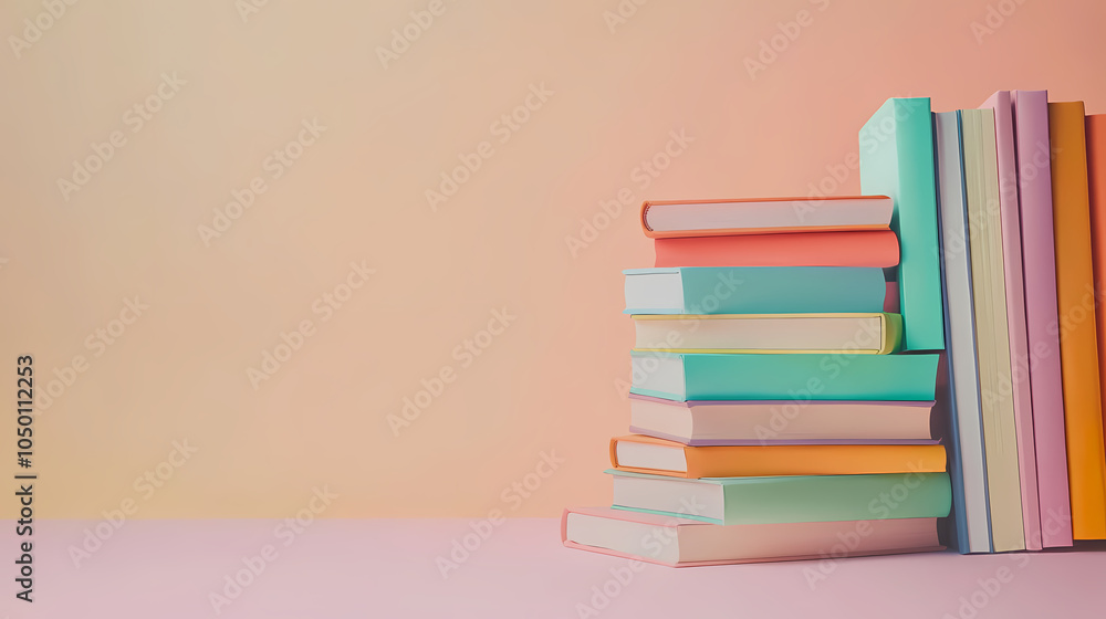 A stack of books with various sizes and colors, representing the different types of educational material available for personal development on a light grey background. The scene is well-l AI Editing. A stack of books with various sizes and colors, representing the different types of educational material available for personal development on a light grey background. The scene is well-l AI Editing.