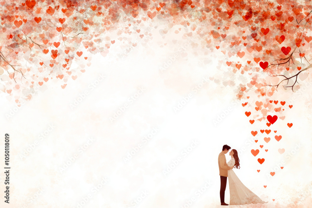 Embracing bride and groom with red hearts framing. Valentine's day concept, wedding and love. Embracing bride and groom with red hearts framing. Valentine's day concept, wedding and love.