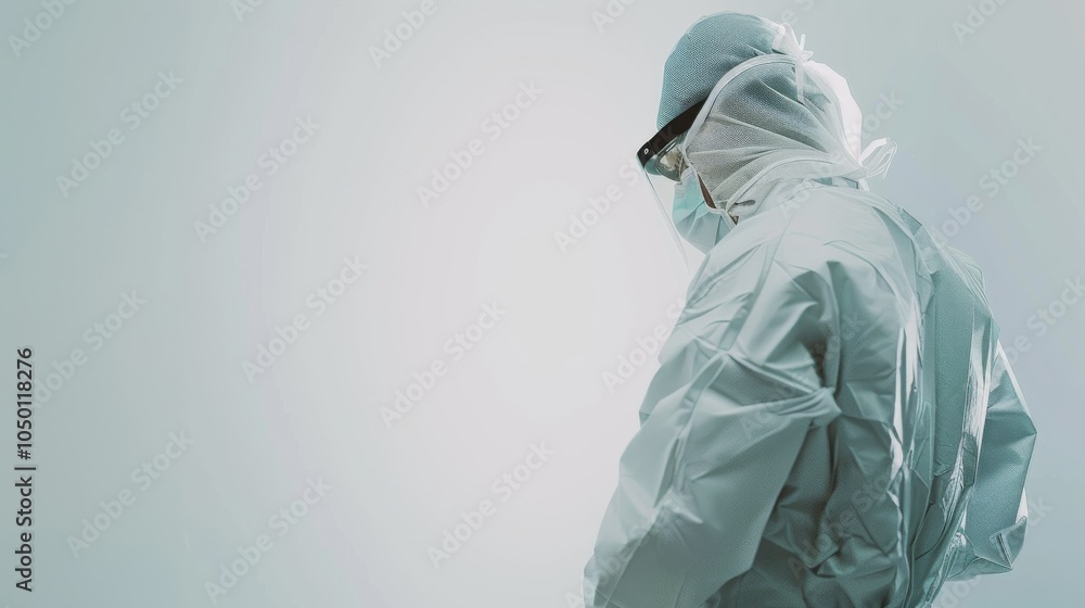 Fototapeta premium A surgeon scrubbing in for surgery in a bright, sterile operating room against a clean white background, macro shot