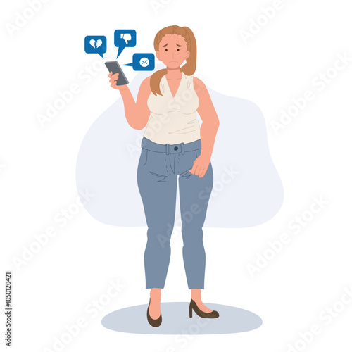 Full length of a Plus Size Woman Experiencing Body Shaming. Social Media, Bullying, and Mental Health Awareness