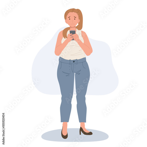 Overweight Woman Reacting to Social Media Criticism.