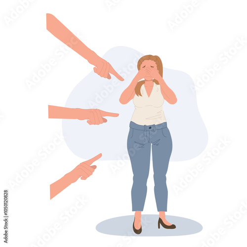 Overweight Woman Crying and Covering Face. Body Shaming and Mental Health Impact on Self Esteem