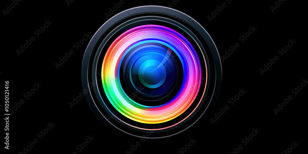 A colorful camera lens with a rainbow effect