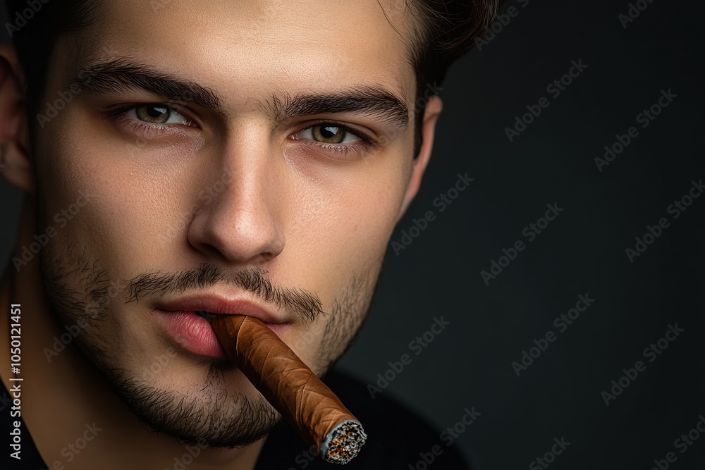 Obraz premium Closeup photo of man smoking cigar