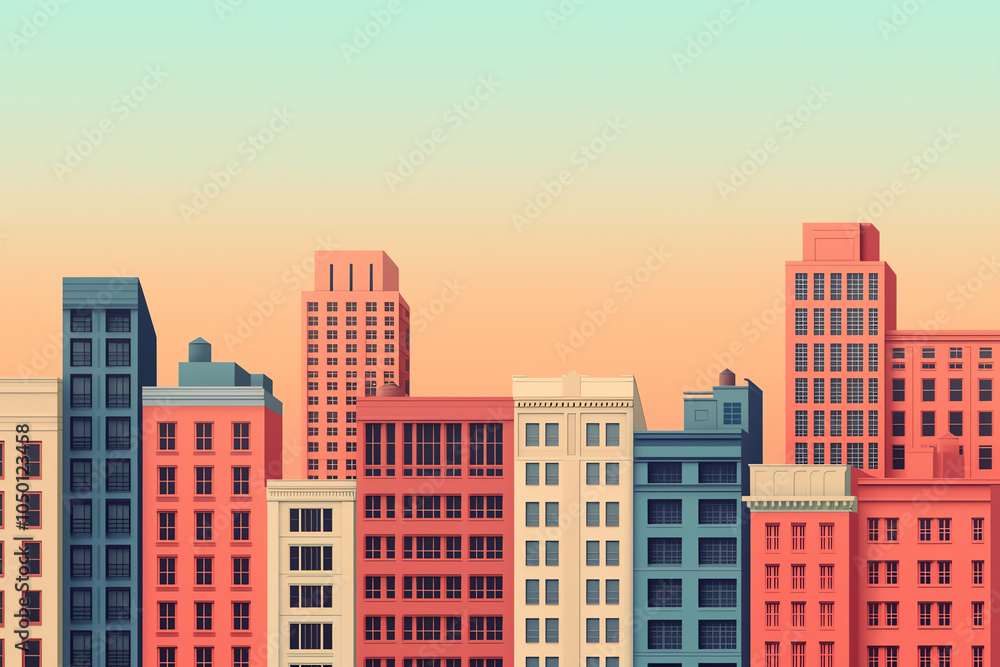 Fototapeta premium Panorama of a capital city s historic district mixed with modern highrises, sunset backdrop