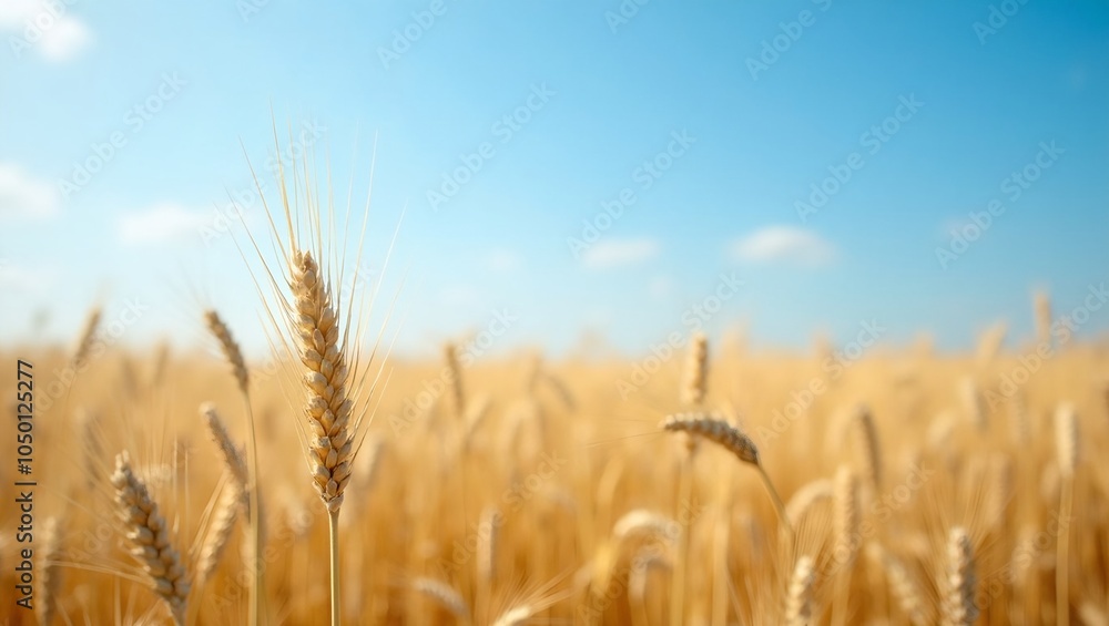Naklejka premium Tranquil wheat field under clear blue sky