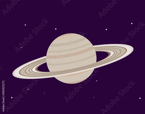 Saturn planet in cartoon color style. Solar system space object on deep sky background.  Detailed drawing for posters, decoration, print