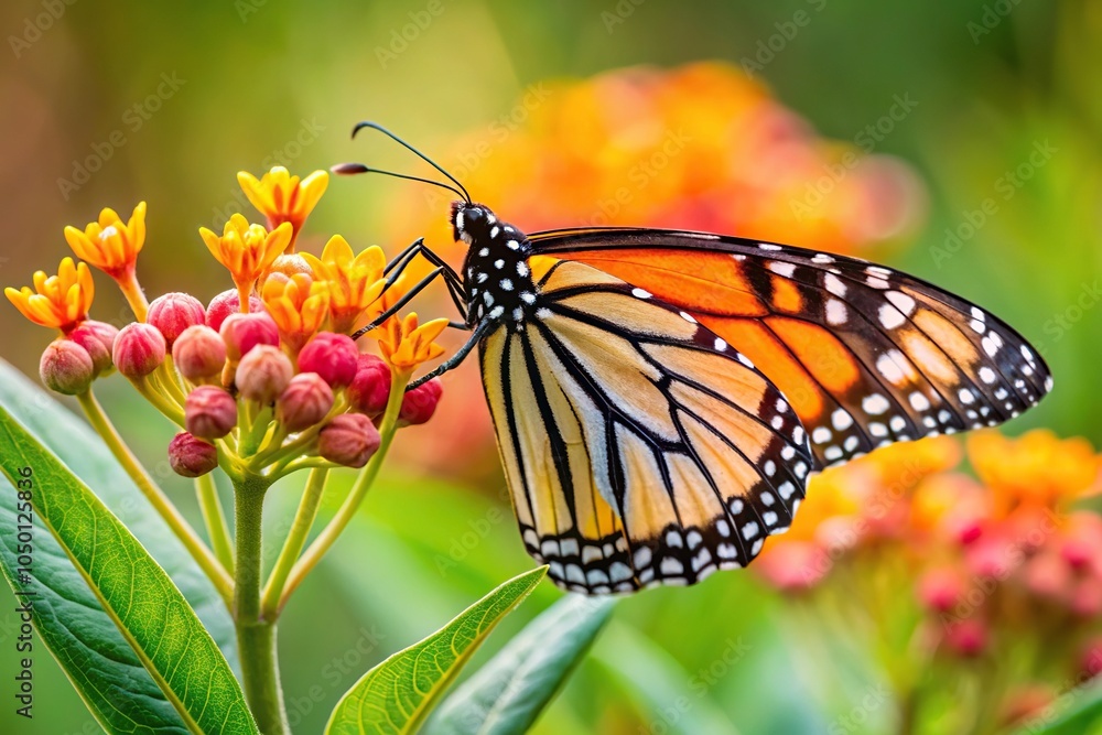 Obraz premium Monarch butterfly feeding on milkweed plant