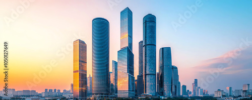 Highdefinition panorama of a capital s central business district, skyscrapers in golden hour photo