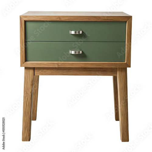 Wallpaper Mural A wooden drawer with a green top and two silver handles stands on a wooden base, showcasing a harmonious blend of wood and metal Torontodigital.ca