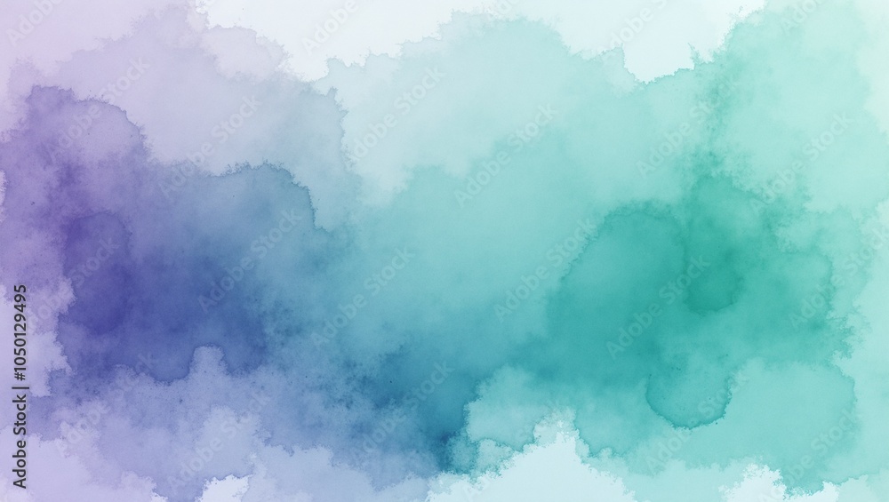 Obraz premium Abstract watercolor wash in teal indigo and lavender with soft edges and subtle gradients