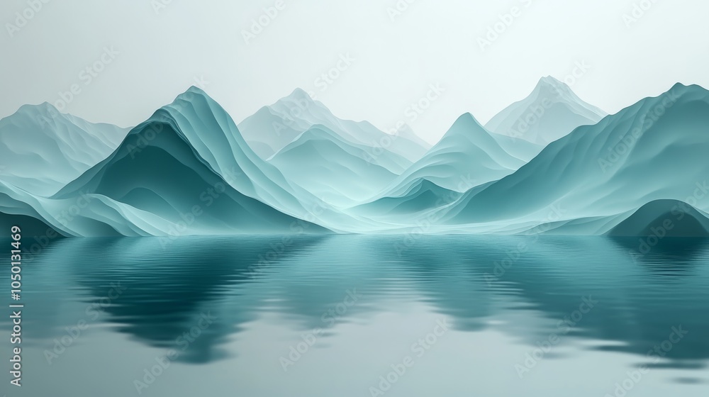Tranquil Isometric Mountain Lake in Cool BlueGreen Palette Tranquil Isometric Mountain Lake in Cool BlueGreen Palette
