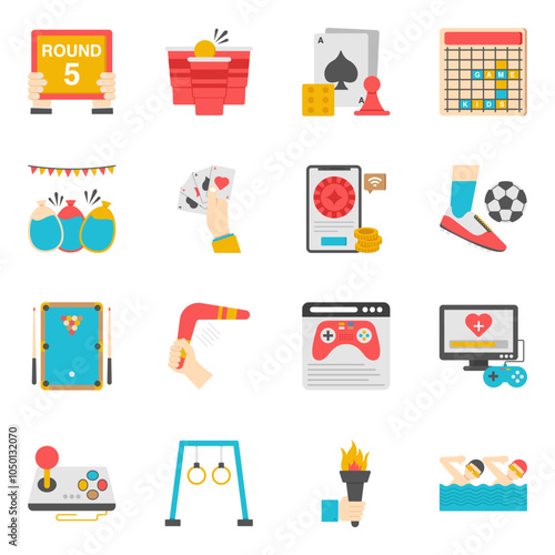 Set of Sports and Games Flat Icons

