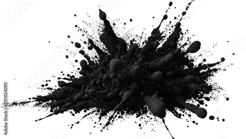Splash holi paint black color powder festival explosion burst on transparent background....