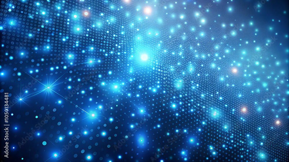 Obraz premium Abstract connected dots and glowing particles in a blue cosmic background 