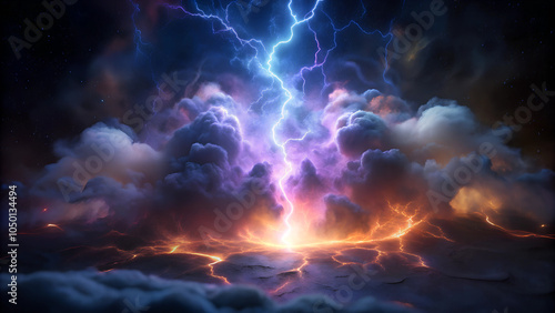 Wallpaper Mural Dramatic electric smoke and lightning striking through clouds in a vibrant atmosphere
 Torontodigital.ca